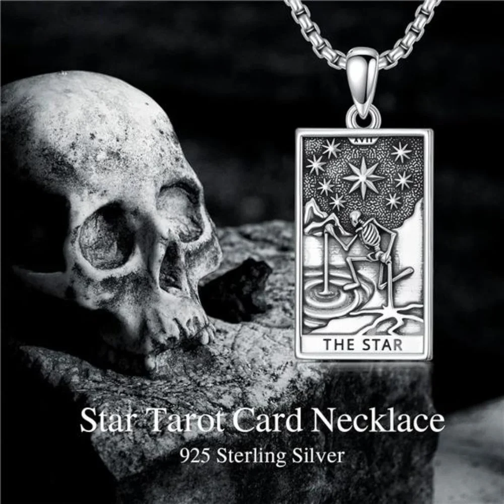 Tarot Card Necklace 925 Sterling Silver Skeleton Necklace The Sun Moon